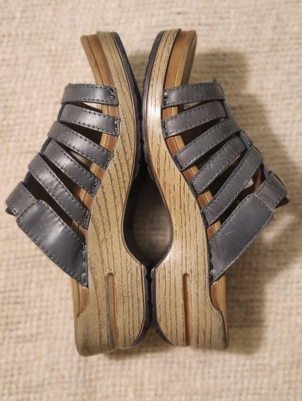 Dansko "Marion" Wedge Blue Grey Leather Slide Platform Sandals -Size 6 US